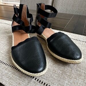 gentle souls Black Espadrille Sandal with Braided Trim